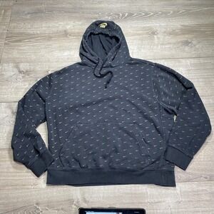 Nike‎ Hoodie Mens Large Black Gold Swoosh Allover Print Pullover Kangaroo Pocket